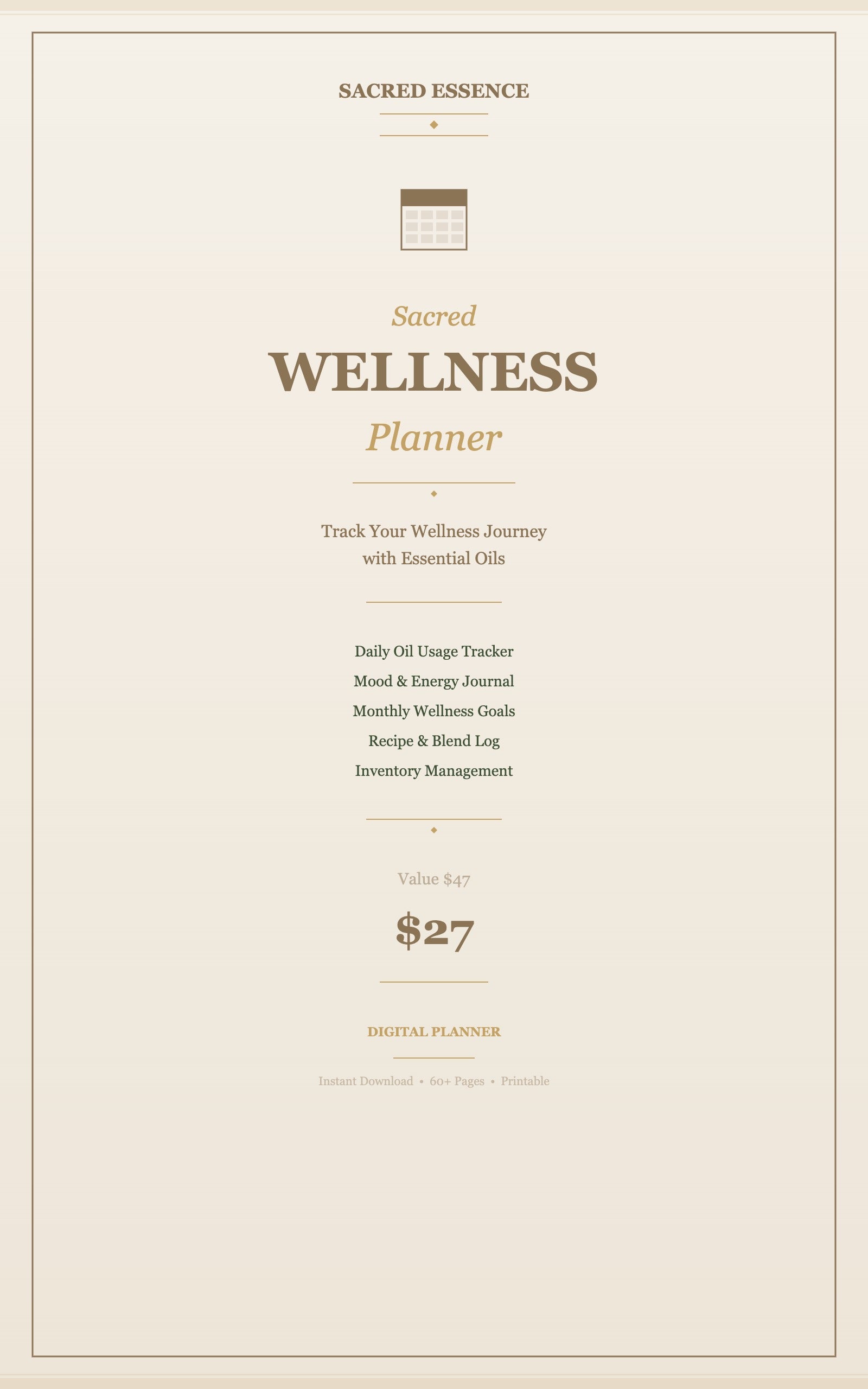 Sacred Wellness Planner — Daily Essential Oil Wellness Tracker